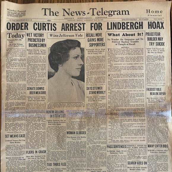 Vintage Newspaper 1932 Oregon's News-Telegram - Lindbergh Hoax - Picture 1 of 12